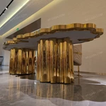 Cloud-Shaped Gold Dining Table with Contour Inlay and Sculptural Draped Pedestals